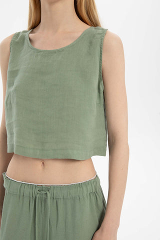 Pure Linen Button-Back Crop