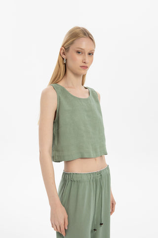 Pure Linen Button-Back Crop