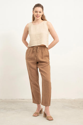 Raw Linen Carrot Cut Trousers - Trousers