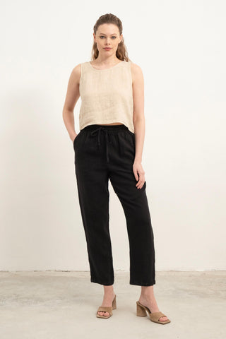 Raw Linen Carrot Cut Trousers - Black / S/M - Trousers
