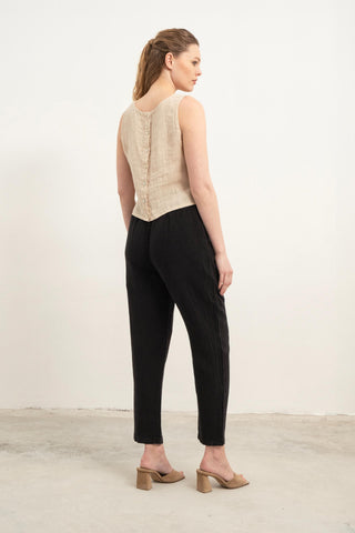 Raw Linen Carrot Cut Trousers - Trousers