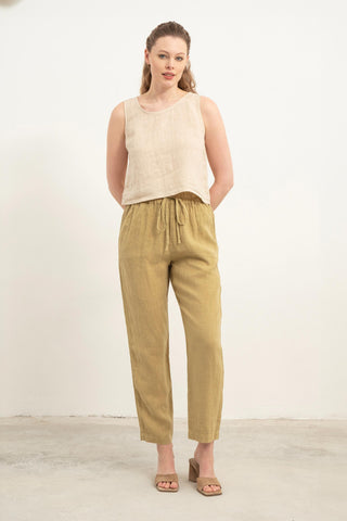 Raw Linen Carrot Cut Trousers - Mint / S/M - Trousers