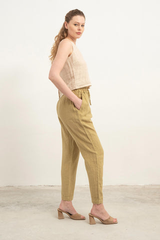 Raw Linen Carrot Cut Trousers - Trousers