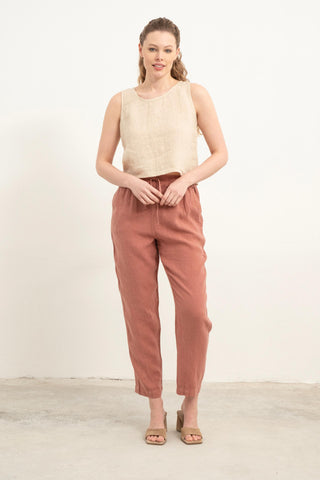 Raw Linen Carrot Cut Trousers - Dusty Rose / S/M - Trousers