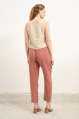 Raw Linen Carrot Cut Trousers - Trousers