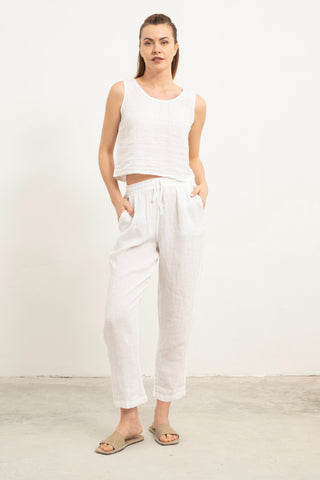 Raw Linen Carrot Cut Trousers - White / S/M - Trousers