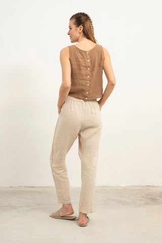 Raw Linen Carrot Cut Trousers - Trousers