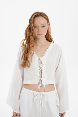 Pure Hemp Long Sleeve Lace-Up Blouse