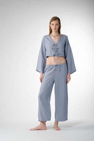 Pure Hemp Long Sleeve Lace-Up Blouse