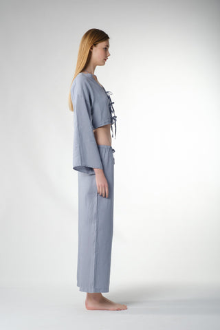 Pure Hemp Long Sleeve Lace-Up Blouse