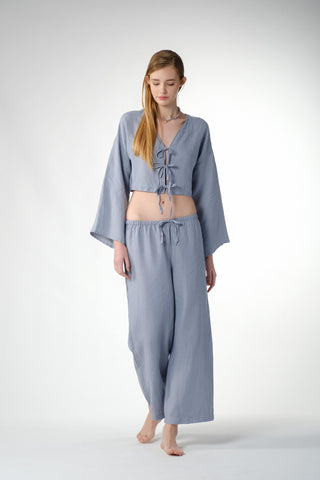 Pure Hemp Long Sleeve Lace-Up Blouse