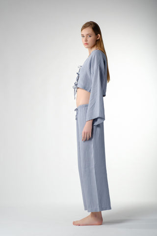 Pure Hemp Long Sleeve Lace-Up Blouse