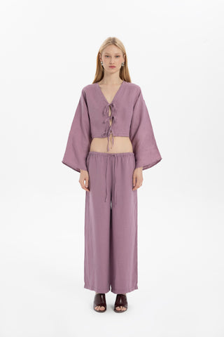 Pure Hemp Long Sleeve Lace-Up Blouse