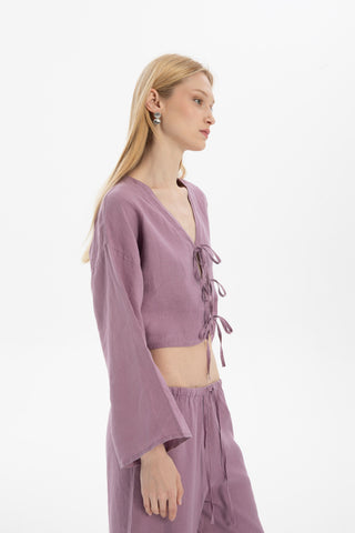 Pure Hemp Long Sleeve Lace-Up Blouse