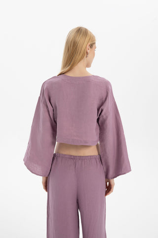 Pure Hemp Long Sleeve Lace-Up Blouse