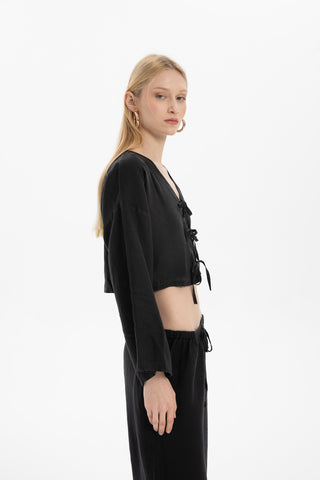 Pure Hemp Long Sleeve Lace-Up Blouse