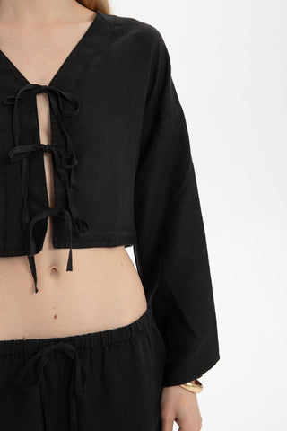 Pure Hemp Long Sleeve Lace-Up Blouse