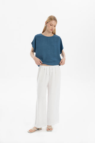 Pure Hemp Laced Palazzo Trousers - White / S/M - Trousers