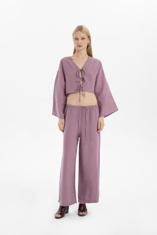 Pure Hemp Laced Palazzo Trousers - Purple / S/M - Trousers