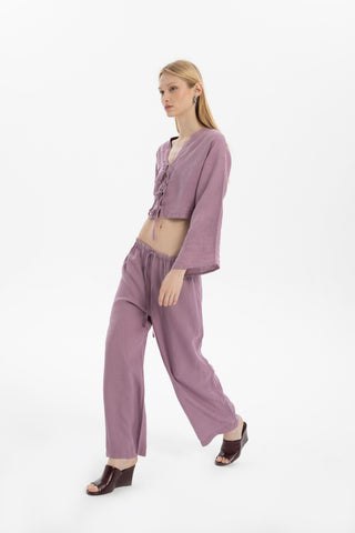 Pure Hemp Laced Palazzo Trousers - Trousers