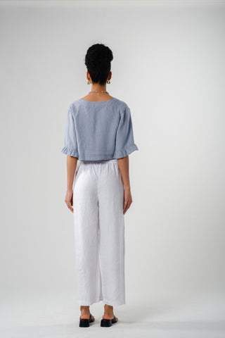 Pure Hemp Ruffle Sleeve Lace-Up Blouse