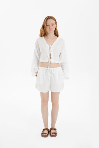 Pure Hemp Tied Waist Mini Shorts - White / S/M - Short