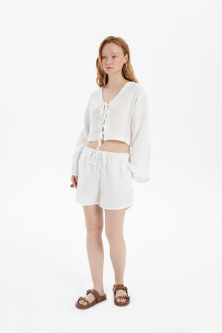 Pure Hemp Tied Waist Mini Shorts - Short