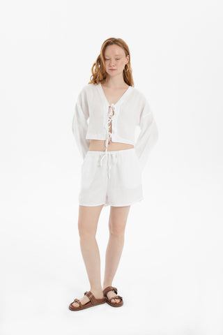 Pure Hemp Tied Waist Mini Shorts - Short