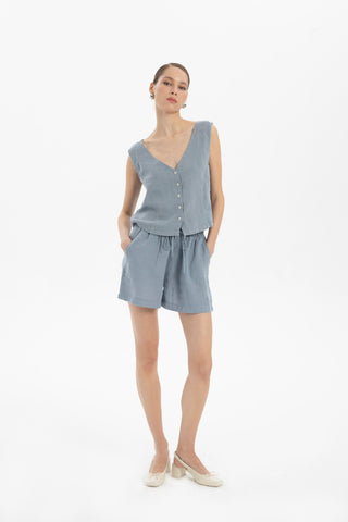 Pure Linen High Waist Pocket Shorts - Short