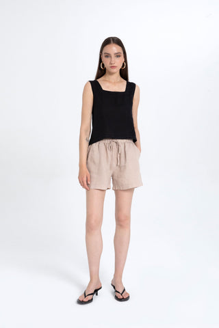 Pure Linen High Waist Pocket Shorts - Flax / S/M - Short