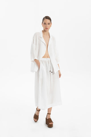 Linen Long Flared Skirt - White / Standard - Skirt