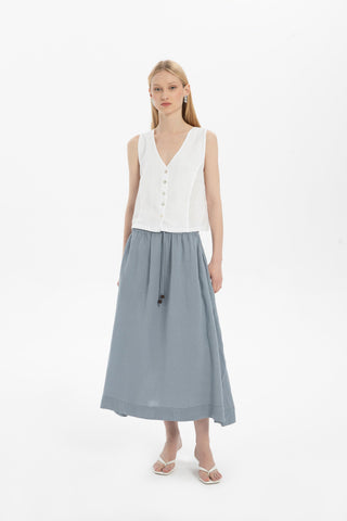 Linen Long Flared Skirt - Ice Blue / Standard - Skirt