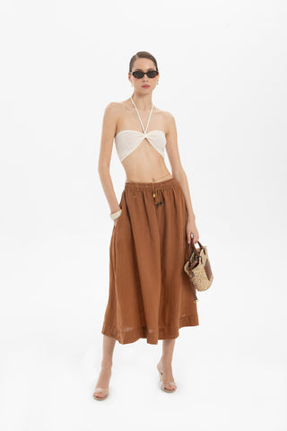 Linen Long Flared Skirt - Terra Cotta / Standard - Skirt