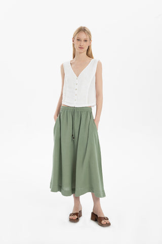 Linen Long Flared Skirt - Skirt