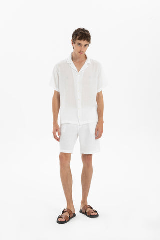 Linen Blazer Collar Short Sleeve Men Shirt