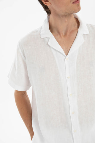 Linen Blazer Collar Short Sleeve Men Shirt
