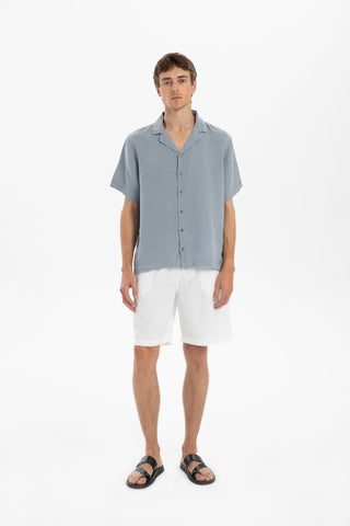 Linen Blazer Collar Short Sleeve Men Shirt