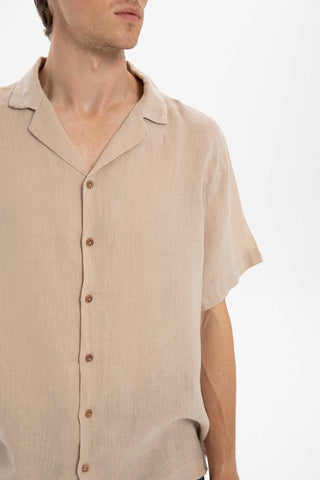 Linen Blazer Collar Short Sleeve Men Shirt