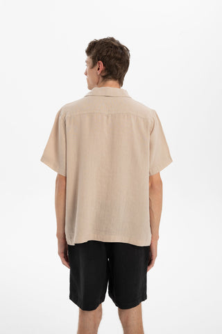 Linen Blazer Collar Short Sleeve Men Shirt