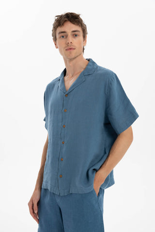 Linen Blazer Collar Short Sleeve Men Shirt