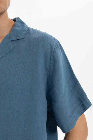 Linen Blazer Collar Short Sleeve Men Shirt