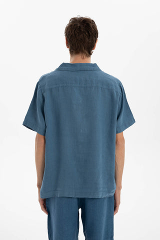 Linen Blazer Collar Short Sleeve Men Shirt