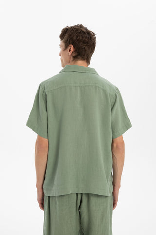 Linen Blazer Collar Short Sleeve Men Shirt