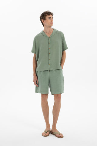 Linen Blazer Collar Short Sleeve Men Shirt