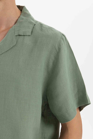 Linen Blazer Collar Short Sleeve Men Shirt