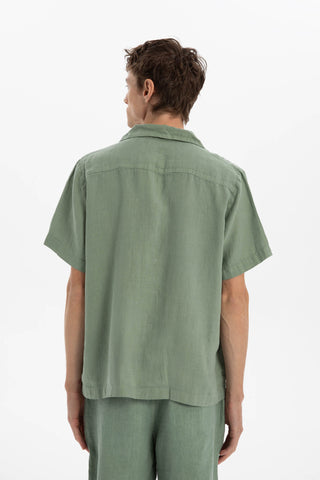 Linen Blazer Collar Short Sleeve Men Shirt