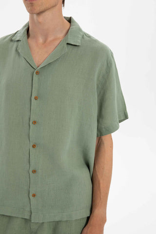 Linen Blazer Collar Short Sleeve Men Shirt