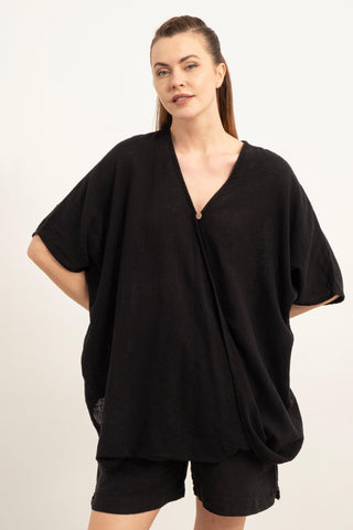 Oversize Buttoned Wrap Blouse
