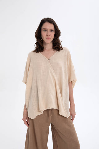 Oversize Buttoned Wrap Blouse