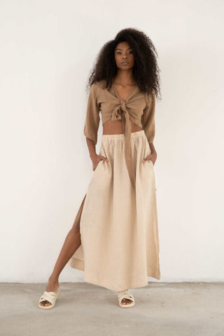 Linen Wrap-Tie Blouse